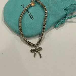 Tiffany & Co. Silver Beaded Bow Charm Bracelet